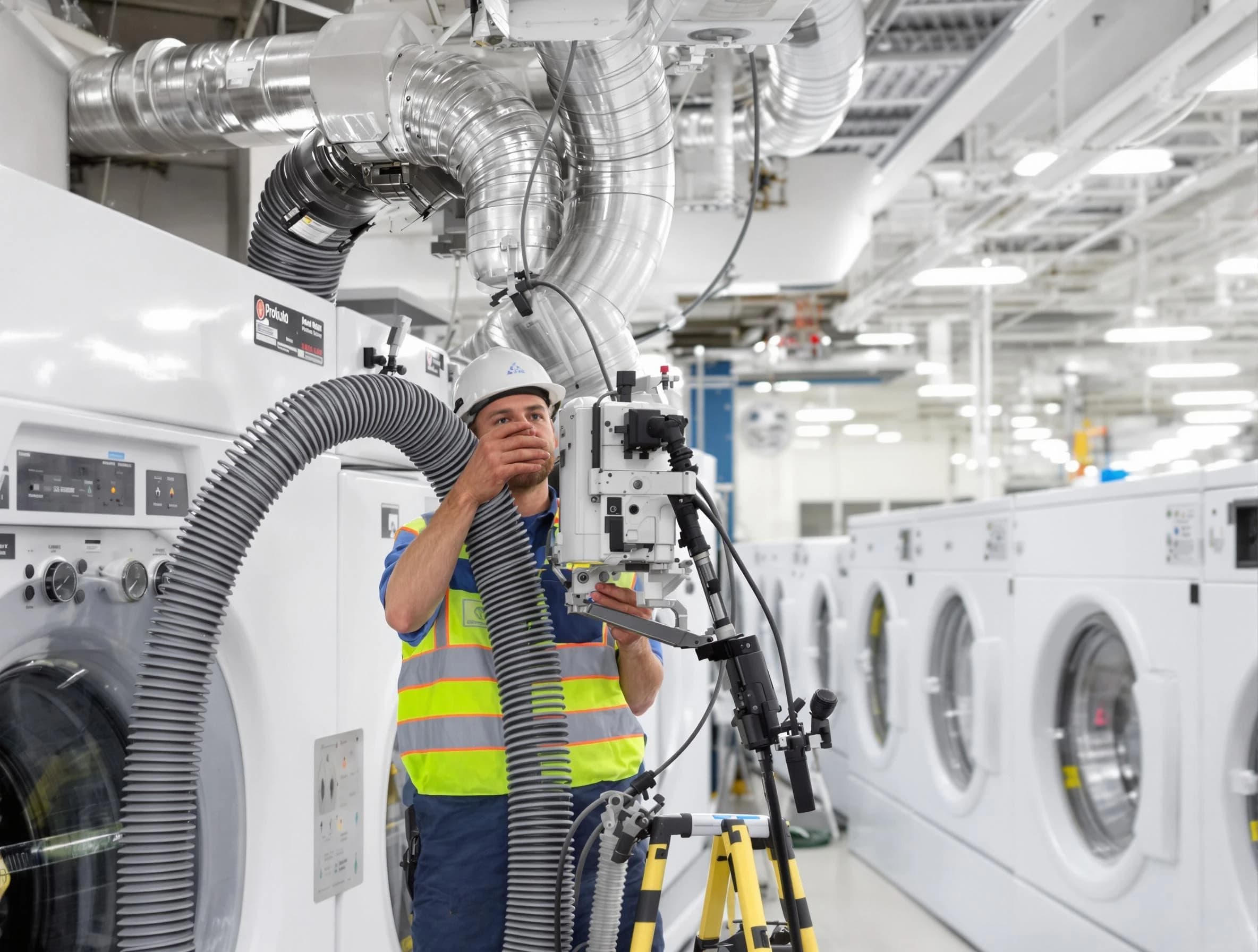 Johns Creek Dryer Vent Cleaning team performing commercial-grade dryer vent cleaning at a business facility in Johns Creek