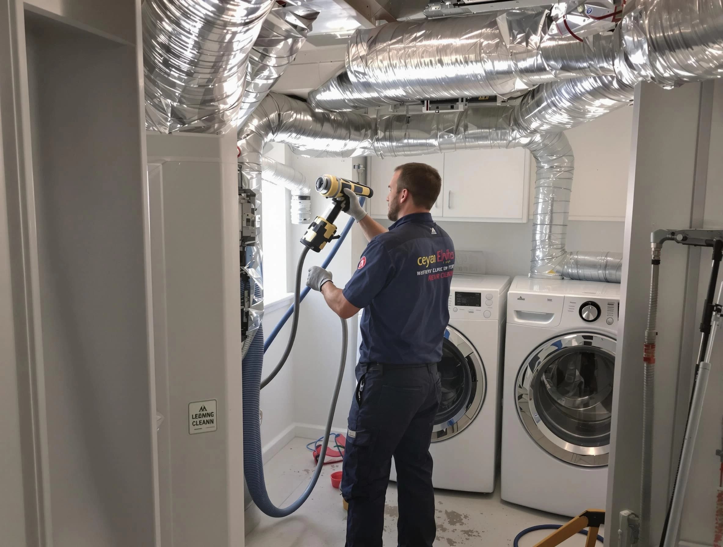 Johns Creek Dryer Vent Cleaning specialist using advanced equipment for thorough duct cleaning in Johns Creek
