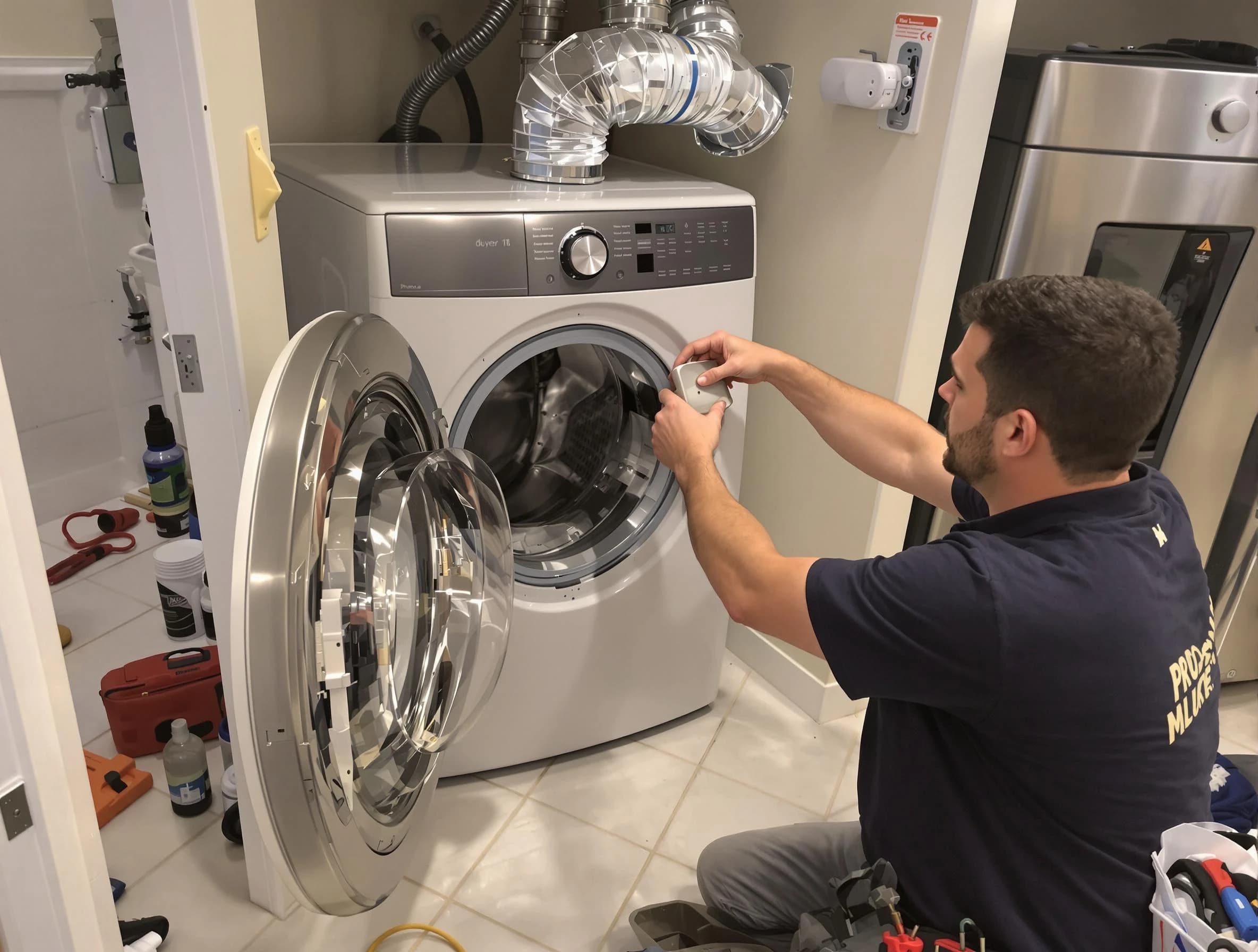 Johns Creek Dryer Vent Cleaning technician performing precise dryer vent hose installation in Johns Creek