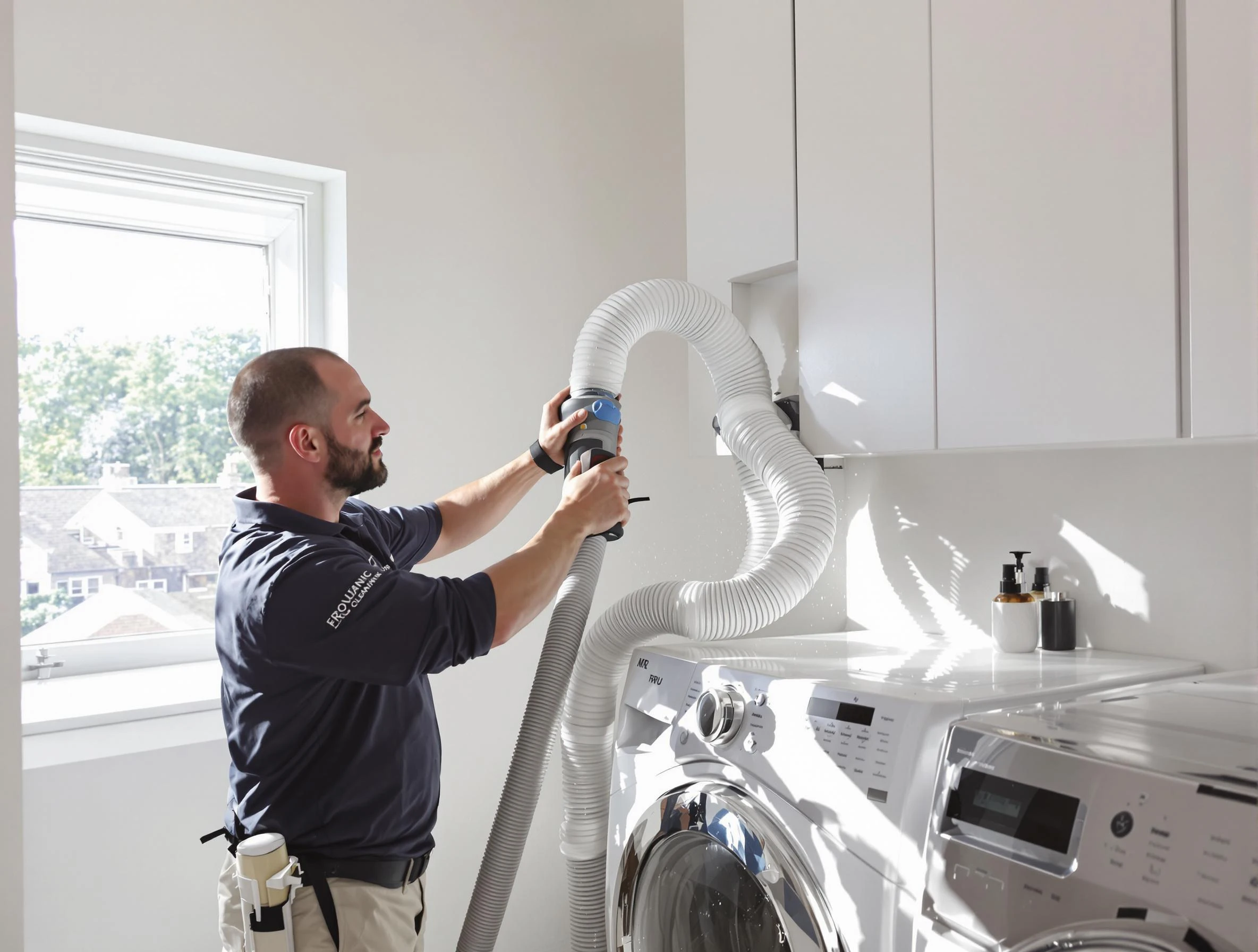 Certified Johns Creek Dryer Vent Cleaning technician performing dryer vent cleaning in Johns Creek