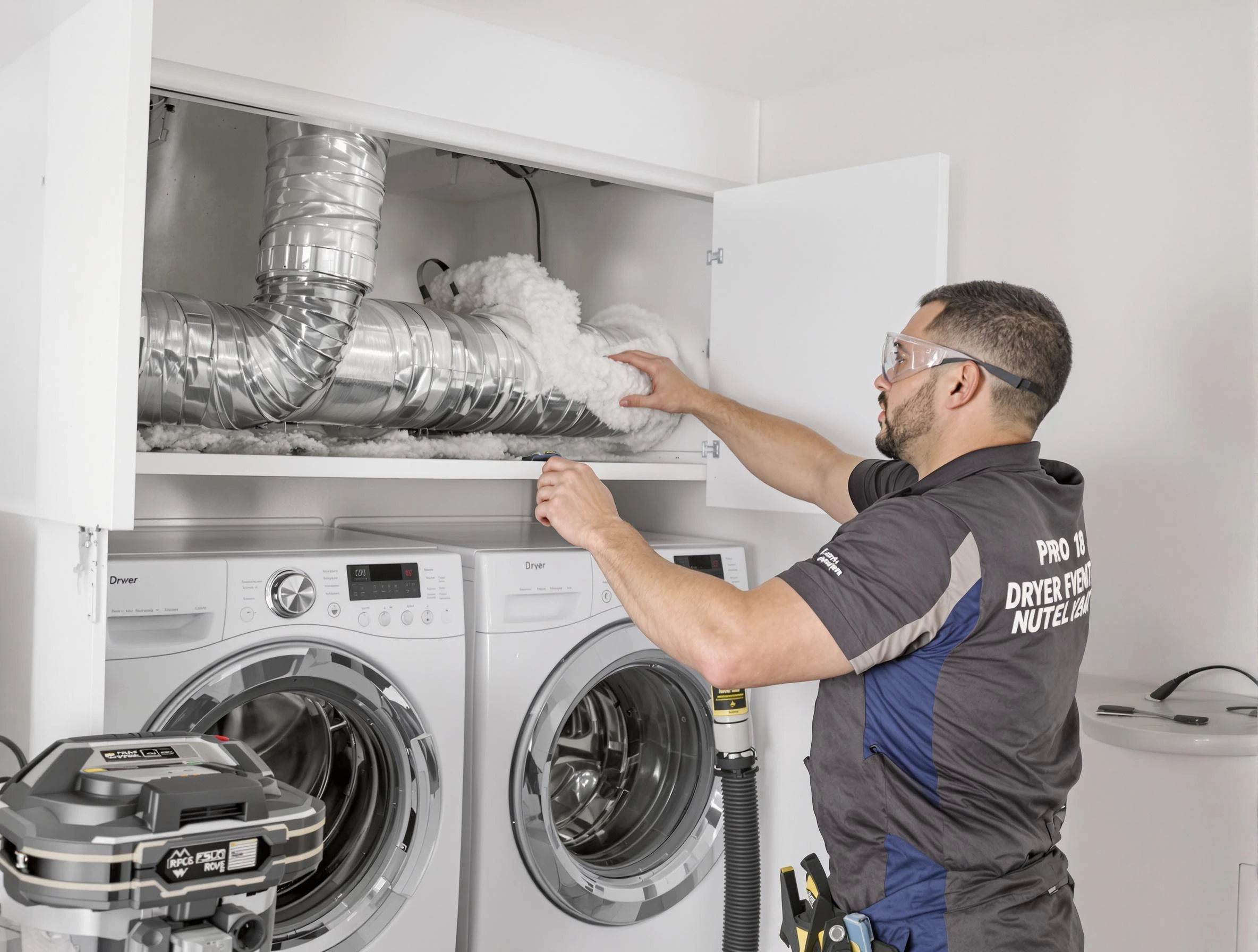 Johns Creek Dryer Vent Cleaning certified technician performing specialized gas dryer vent cleaning in Johns Creek